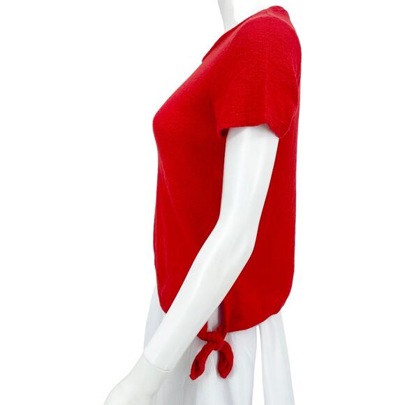 Madewell Womens Small Texture & Thread Modern Side-Tie Top Red - Picture 5 of 9